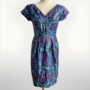 Vintage 1950s Alix of Miami Dress Black Purple Blue Abstract Couture Size Small